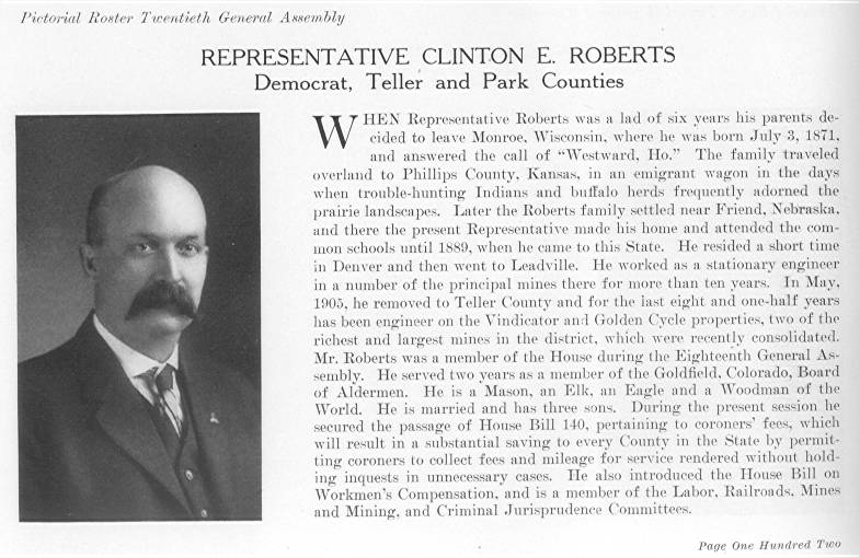 Rep. Clinton E. Roberts, Teller & Park Counties (1915)