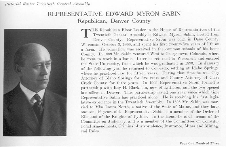 Rep. Edward Myron Sabin, Denver County (1915)