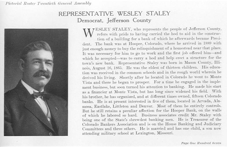 Rep. Wesley Staley, Jefferson County (1915)