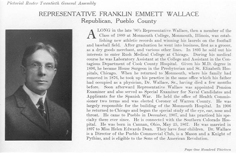 Rep. Franklin Emmett Wallace, Pueblo County (1915)