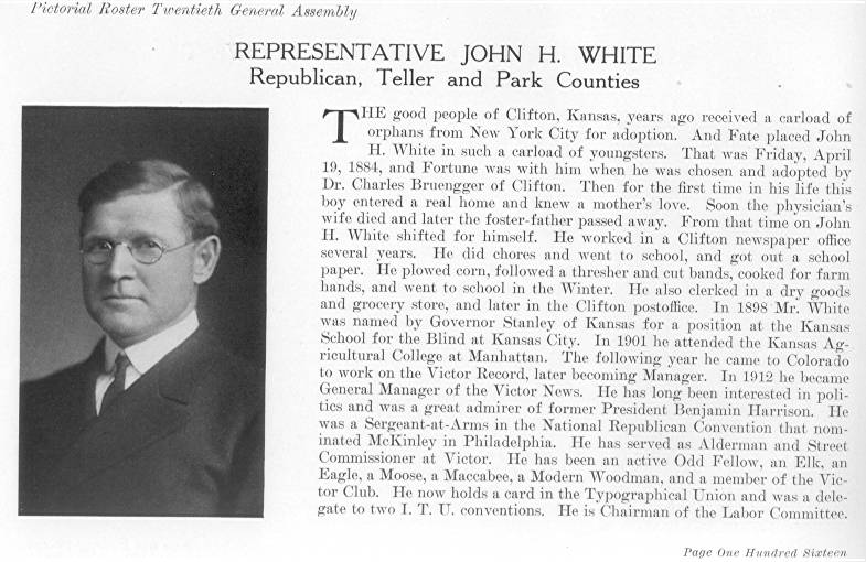 Rep. John H. White, Teller & Park Counties (1915)
