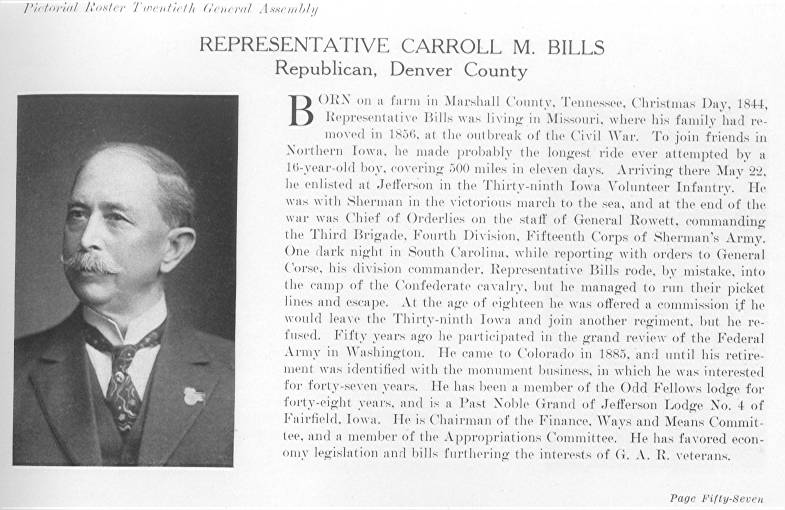 Rep. Carroll M. Bills, Denver County (1915)