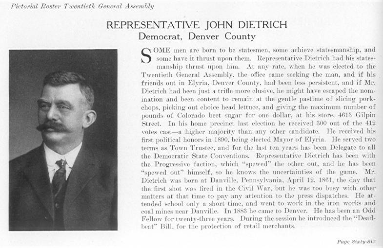 Rep. John Dietrich, Denver County (1915)