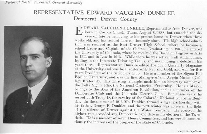 Rep. Edward Vaughan Dunklee, Denver County (1915)