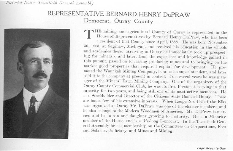 Rep. Bernard Henry DuPraw, Ouray County (1915)