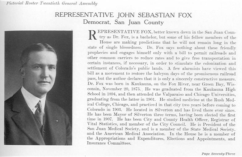 Rep. John Sebastian Fox, San Juan County (1915)