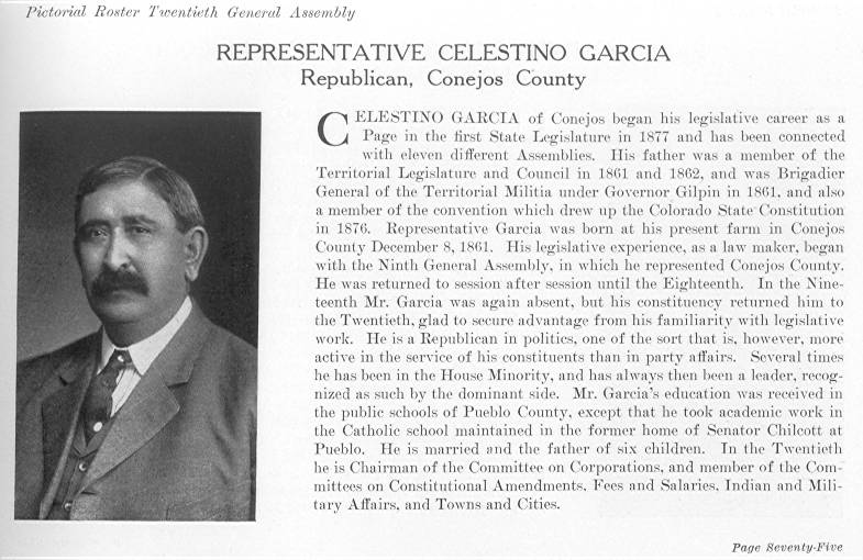 Rep. Celestino Garcia, Conejos County (1915)