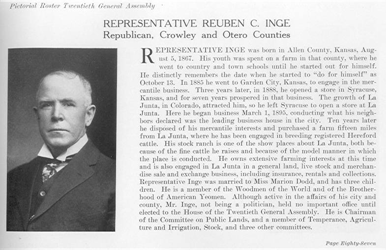Rep. Reuben C. Inge, Crolwy & Otero Counties (1915)
