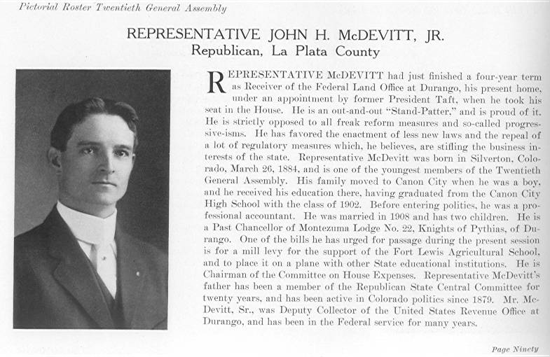 Rep. John H. McDevitt, Jr., La Plata County (1915) 