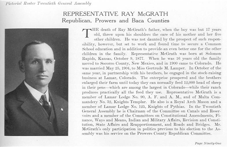 Rep. Ray McGrath, Prowers & Baca Counties (1915)
