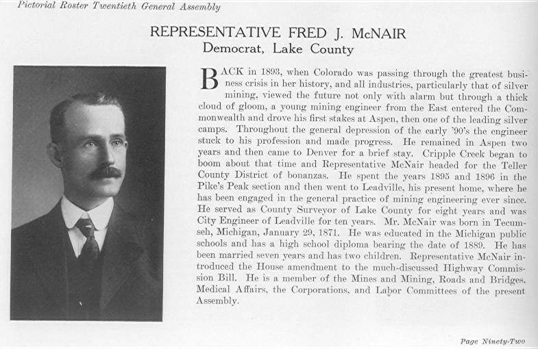 Rep. Fred J. McNair, Lake County (1915)