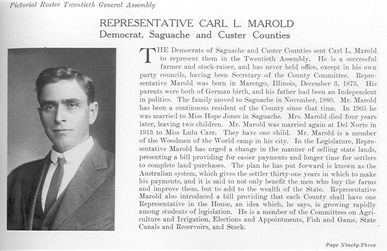 Rep. Carl L. Marold, Saguache & Custer Counties (1915)