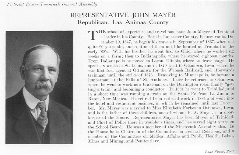 Rep. John Mayer, Las Animas County (1915)