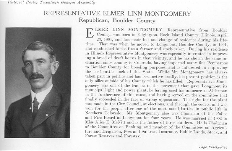 Rep. Elmer Linn Montgomery, Boulder County (1915)