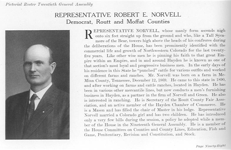 Rep. Robert E. Norvell, Routt & Moffat Counties (1915)