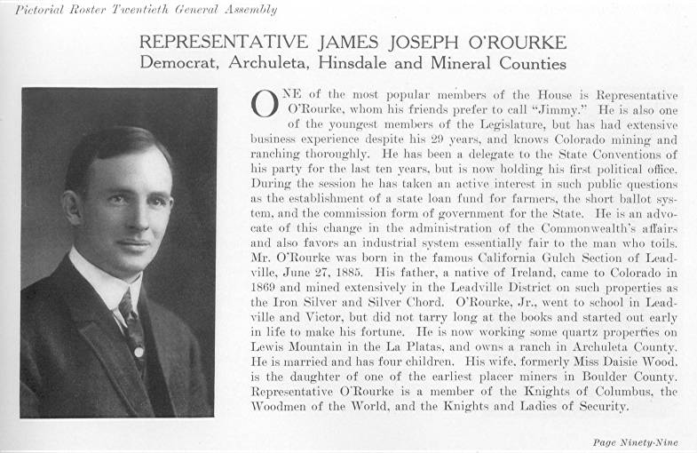 Rep. James Joseph O'Rourke, Hinsdale & Mineral Counties (1915)